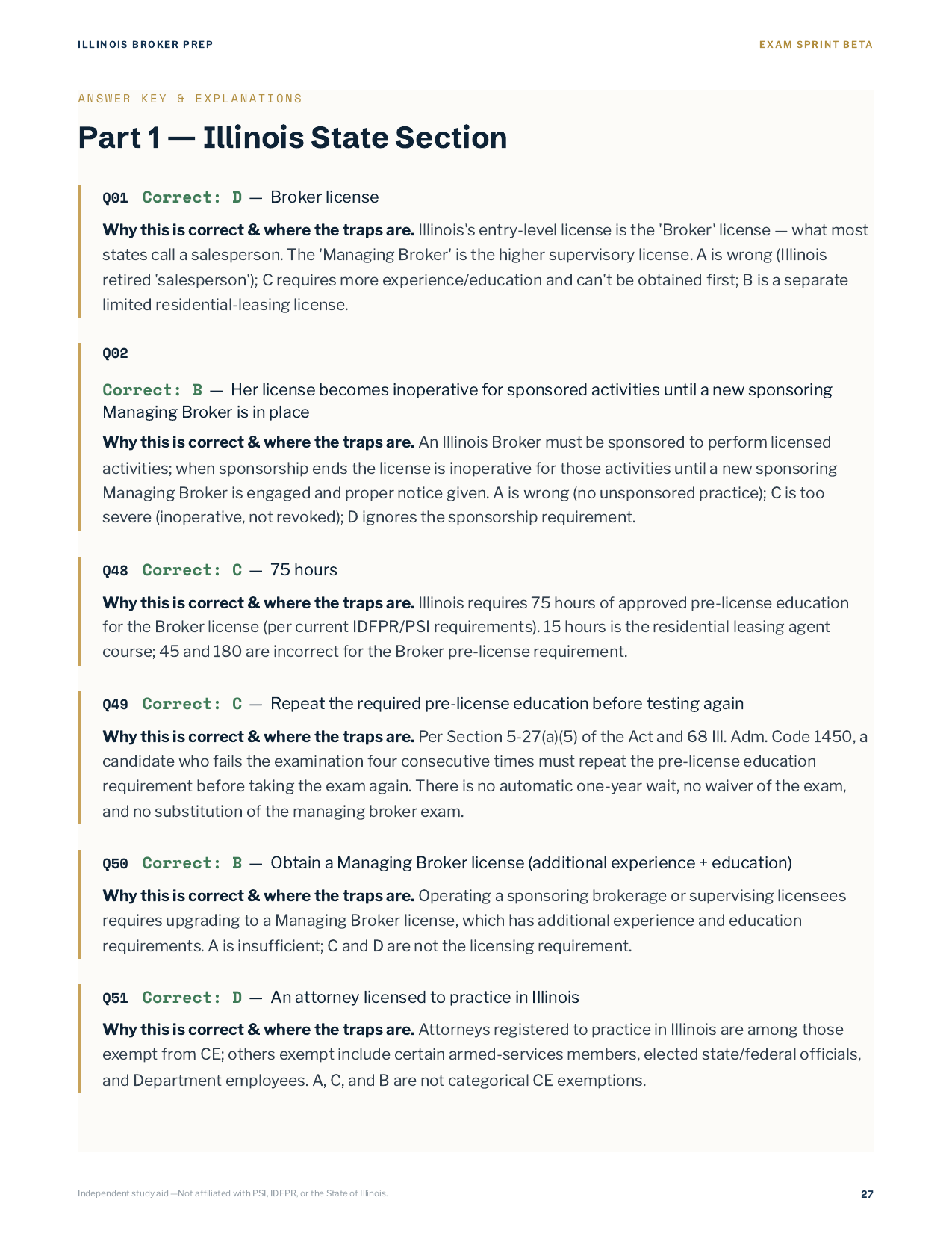 Answer explanation — sample screen from the Exam Sprint Beta study app